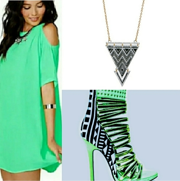 Lovely Lime Cold Shoulder Chiffon Dress - Picture 2 of 3